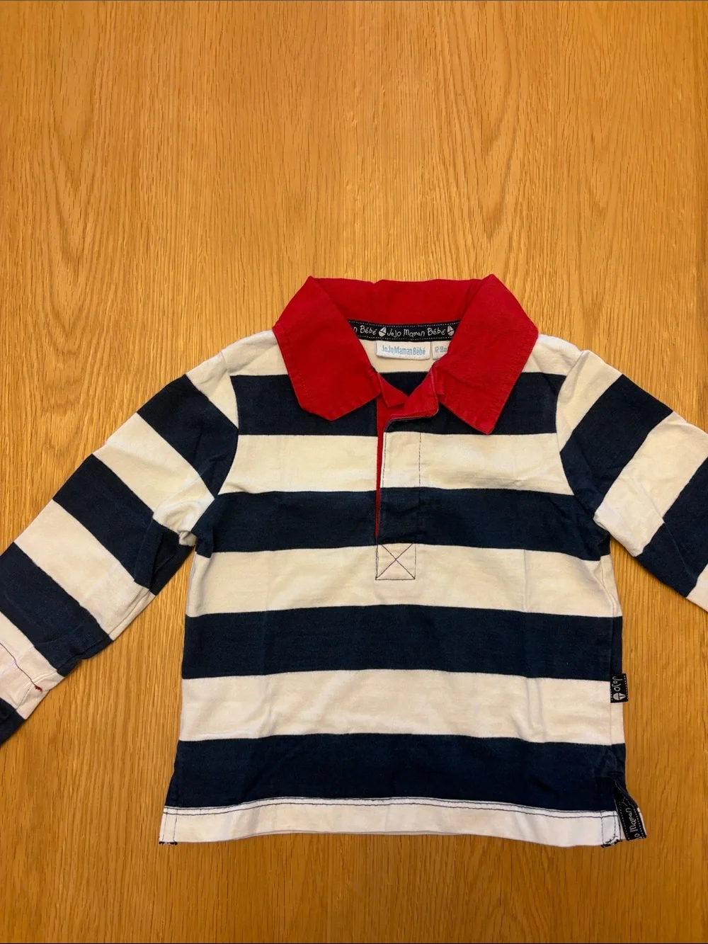 Baby Navy & White Stripe Polo Top with Red Collar - 12-18months